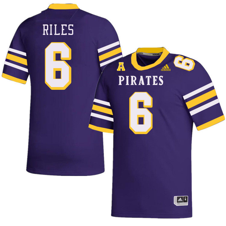 Men #6 Desirrio Riles ECU Pirates College Football Jerseys Stitched-Throwback